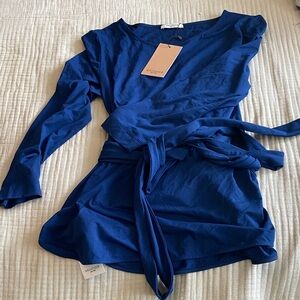 MM Lafleur Blue Long Sleeve Wrap Top